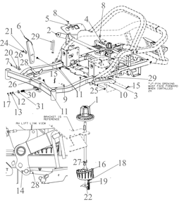 Deck Lift Diagram and Parts List for ZT1-54KH (17CM010)(2022) Cub Cadet Lawn Tractor